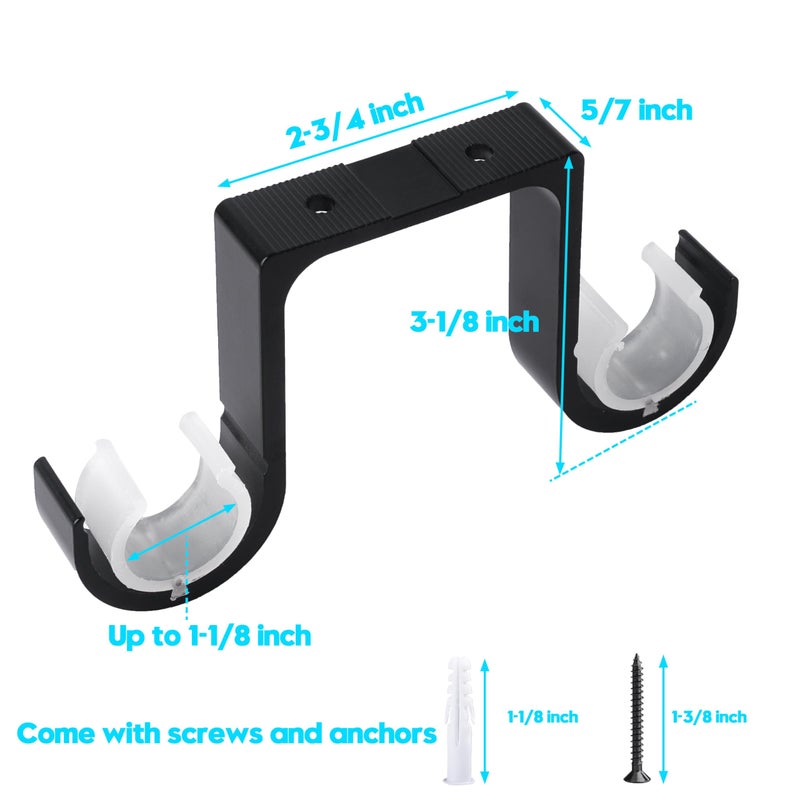 AddGrace Heavy Duty Double Curtain Rod Holders 2 Pack-Ceiling Curtain Rod Brackets Drilled Aluminum Alloy for Bedroom Living Roomï¼ˆBlackï¼‰ - Image 2